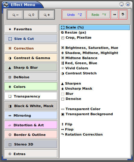 GraphicMaiJi, Image Workplace Effect Menu arranged right